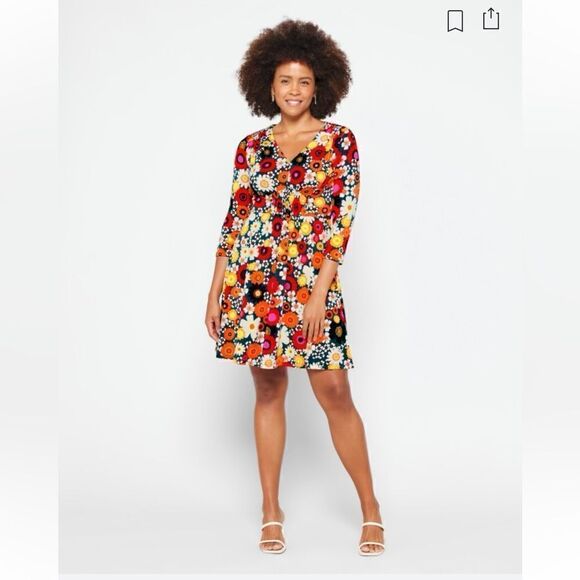 Maggie London Nikola 3/4 Sleeve Knit Dress Floral Retro size 6 - Picture 1 of 7